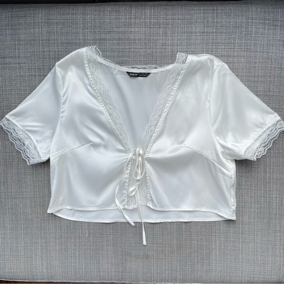 2/$20 Shein Tie-Front Lace Trimmed Crop Top - Picture 7 of 16